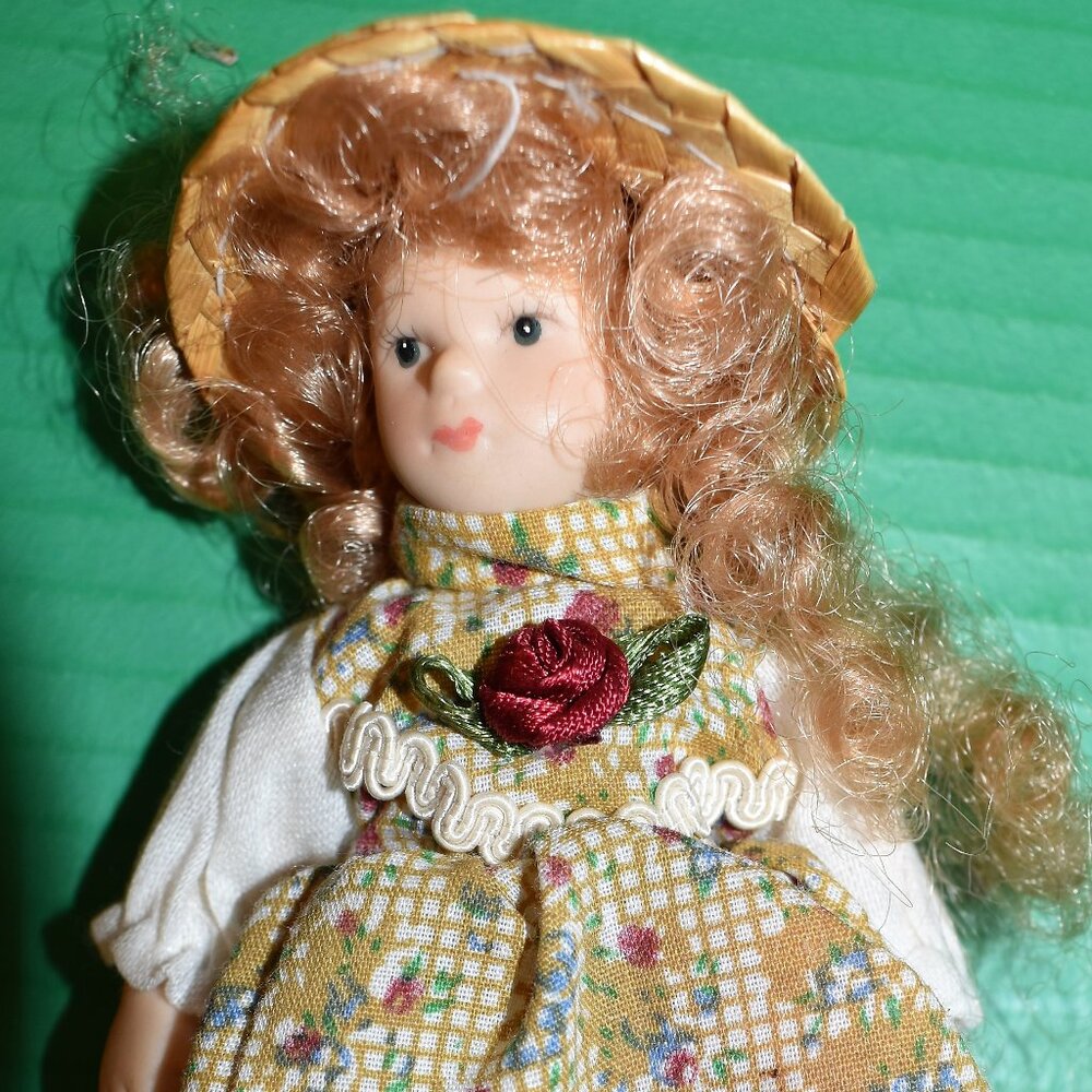 Vintage Miniature Doll with Straw Hat
